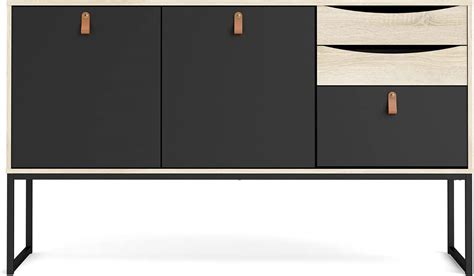 Tvilum Black Matte And Oak Structure Stubbe 2 Door Sideboard With 3 Drawers
