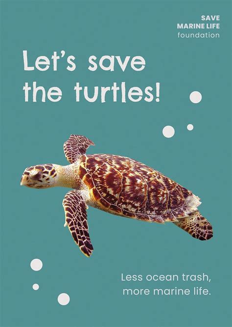 Saving Turtle Poster Template Sea Free Vector Template Rawpixel