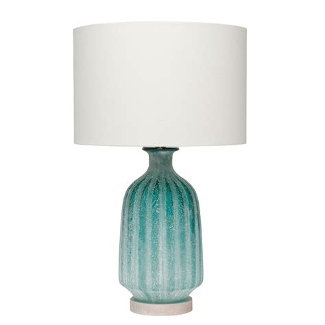 23 75” Teal Blue Aqua Frosted Glass Table Lamp With Drum Shade