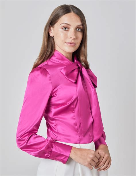 Plain Satin Womens Fitted Blouse With Single Cuff And