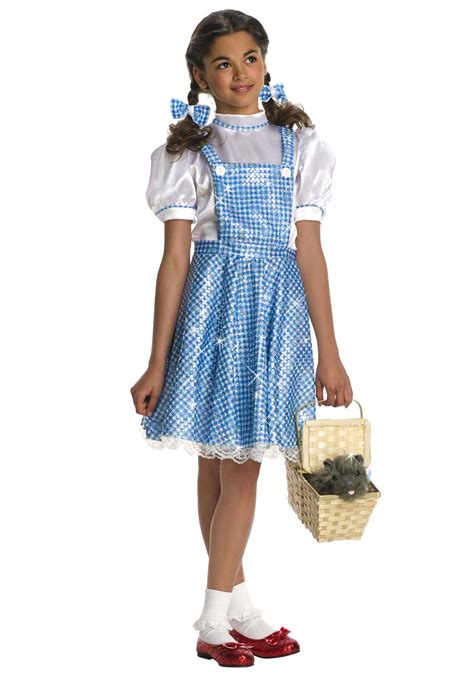 Sequin Dorothy Costume For Girls W Dress And Hair Ribbons