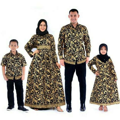 Setelan Model Baju Gamis Batik Couple Keluarga Sarimbit Motif Emas Kombinasi Kemeja Lengan