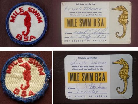 Vintage Bsa Mile Swim Boy Scout Patches With Certific Gem