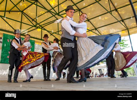 Young People Performing Traditional Hungarian Folk Dance In Traditional