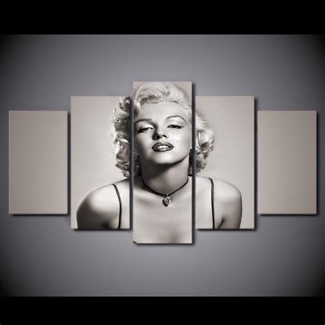 Marilyn Monroe Black White Famous Person 5 Panel Canvas Art Wall