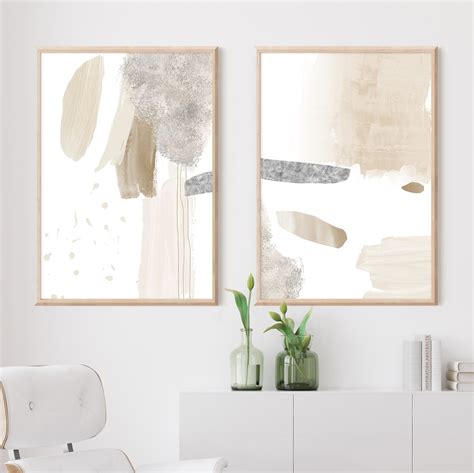 Set Of Two Minimal Abstract Paintings Neutral Tone Prints Etsy Ireland