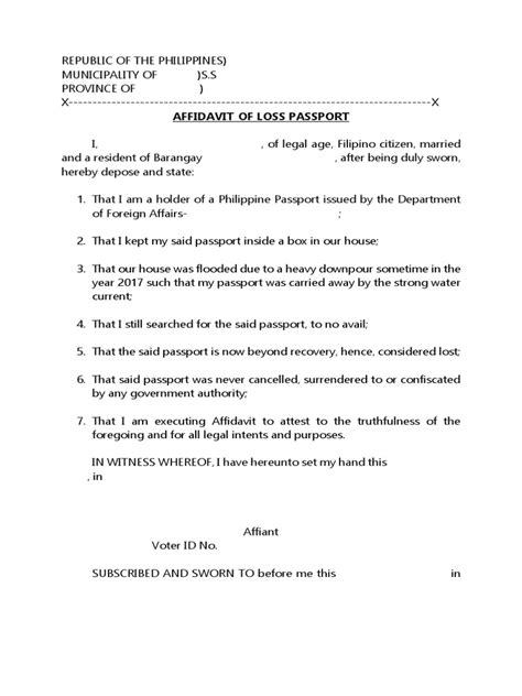 Affidavit Of Loss Passportsample Pdf