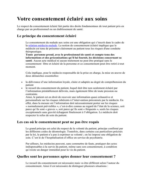 Consentement Eclaire Aux Soins