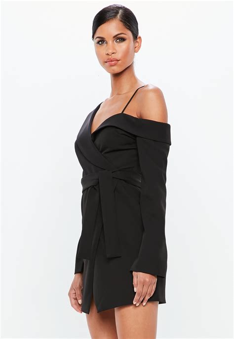 Missguided Synthetic Peace Love Black One Shoulder Tuxedo Mini Dress