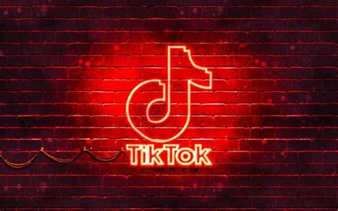 Download Wallpapers Tiktok Red Logo 4k Red Brickwall Tiktok Logo
