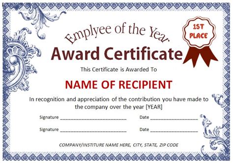 Employee Award Certificate Template Office Templates Online In