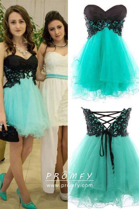 black and tiffany blue strapless sweetheart amazing short cocktail dress