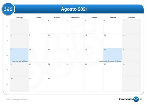 Calendario Agosto 2021 Calendario Para Imprimir 2021 Gratis