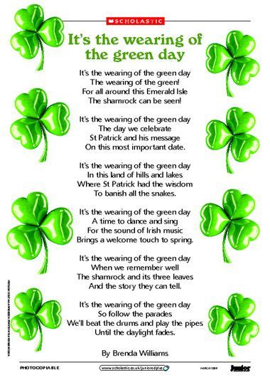 St Patrick S Day Poem St Patrick Day Activities St Patricks Day Songs St Patricks Day Quotes