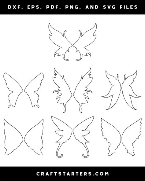 Fairy Wings Outline Patterns Dfx Eps Pdf Png And Svg Cut Files
