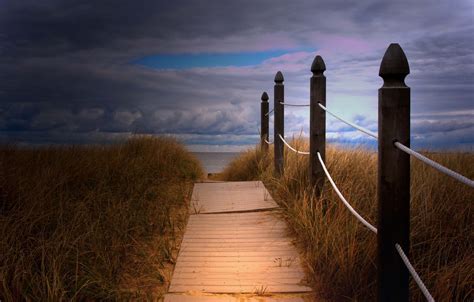 Wallpaper Grass Beach Sea Ocean Clouds Way Sand Pathway Fence