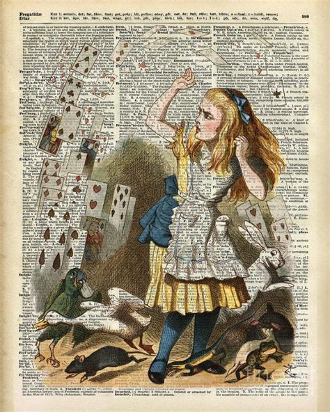 Alice In The Wonderland On A Vintage Dictionary Book Page Poster Canvas Wall Art Print