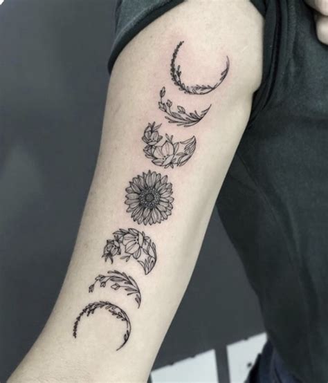 Moon Phase Flower Tattoo
