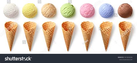 Row Different Ice Cream Scoops Cones Stock Photo Shutterstock