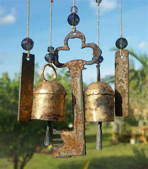 Metal Rusty Rustic House Cabin Home Wind Chime Purple Glass Beads