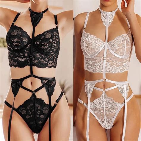 New Women S European Clothing Lace Sexy Three Piece Sexy Lingerie With Deep V Revealing