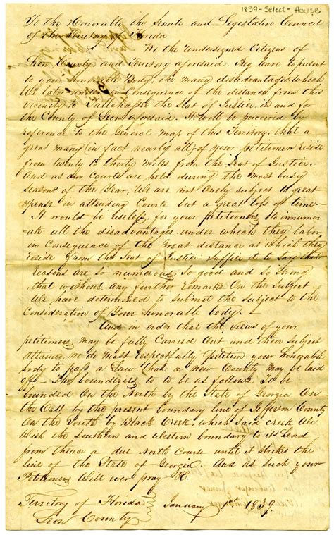 Florida Memory • Petition of Citizens Requesting that Leon County Be