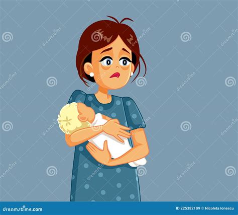 Tired New Mom Feeling Stressed And Exhausted Stock Vector