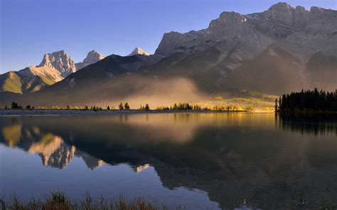 Lake Landscape Nature Mountains Mist Morning Water Sunrise Scenic
