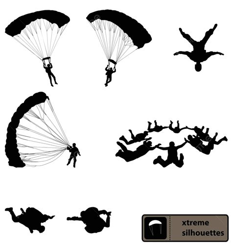 Skydiving Silhouettes Collection Activities Adventure Jump Vector
