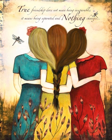 Three Sisters Best Friends Intertwined Braids Woman Artwork