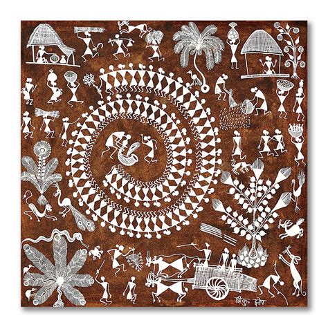 Tamatina Warli Art Canvas Painting Tribal Art Classic Indian