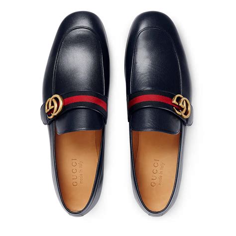 Gucci Leather Loafer With Gg Web In Blue Leather Blue For Men Lyst
