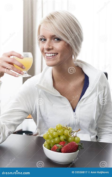 Beautiful Woman Enjoying A Healthy Breakfast Stock Image Image Of