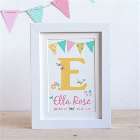 Girls Butterfly Name Frame Print Personalised Baby T