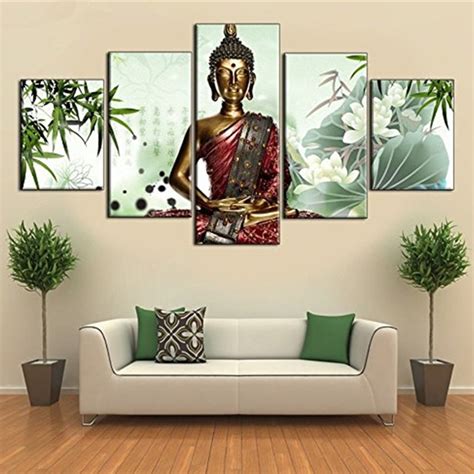 Modern Hd Printed Pictures Frame Canvas Oil Poster 5 Pieces Zen Buddha