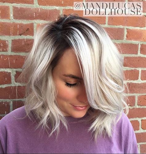 Icy Blonde With Shadowed Root Blonde Hair With Roots Dark Roots