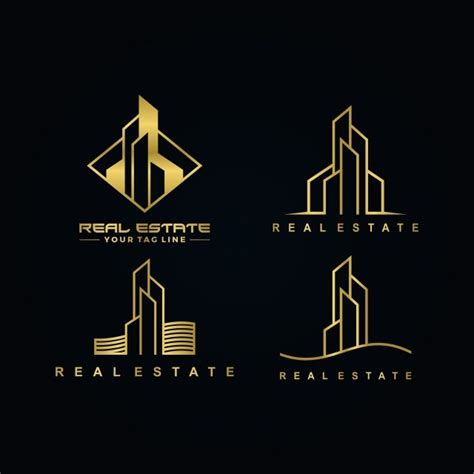 Real Estate Gold Color Logo Set Modern Building Symbol Png And