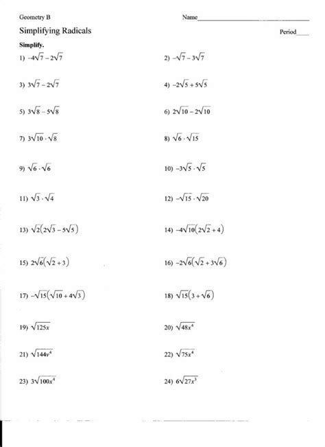 Simplify Radicals Worksheets Algebra 2
