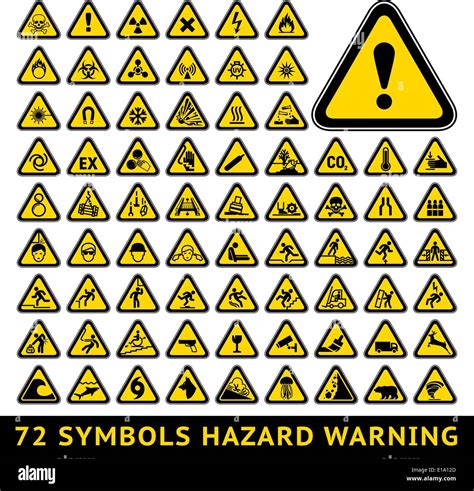 72 Symbols Triangular Warning Hazard Big Yellow Set Stock Vector Art