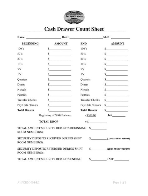 Printable Counting Form Cash Checks Printable Forms Free Online