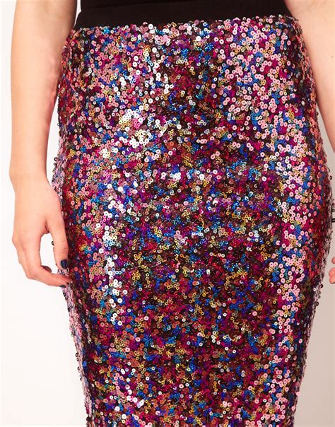 Lyst Asos Multi Sequin Pencil Skirt In Purple