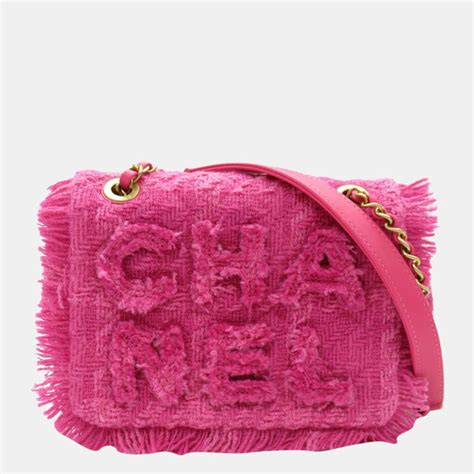 Chanel Pink Tweed Giant Logo Flap Shoulder Bag Shopstyle