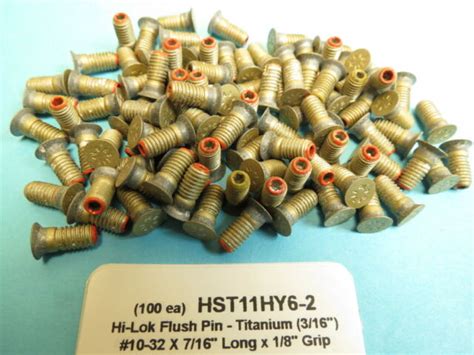 100 Titanium 316” 8 32 X 716” Long Hi Lok Flush Aerospace Pin