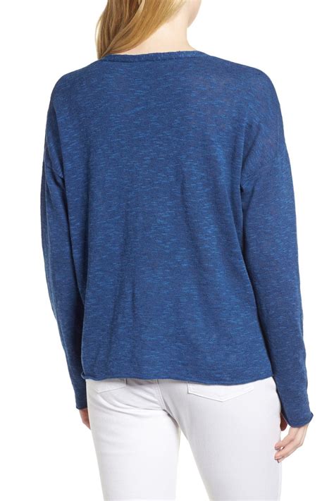 Lyst Eileen Fisher Boxy Organic Linen And Cotton Sweater In Blue