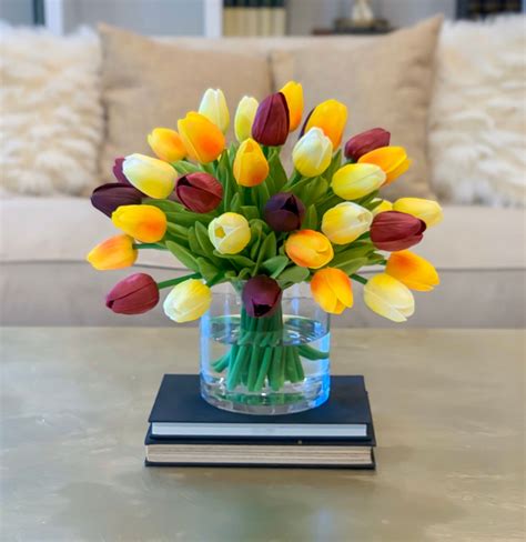 Real Touch Tulip Centerpiece In Vase Real Touch Tulips Etsy