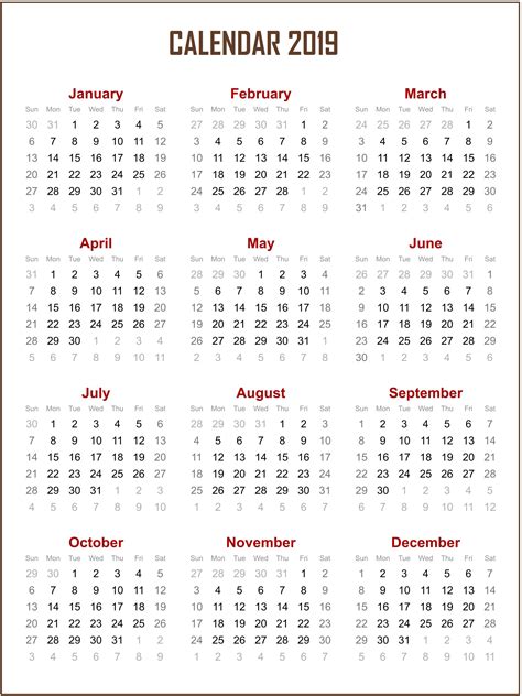 Free Printable 2019 Calendar Template Free Printable Planner Templates