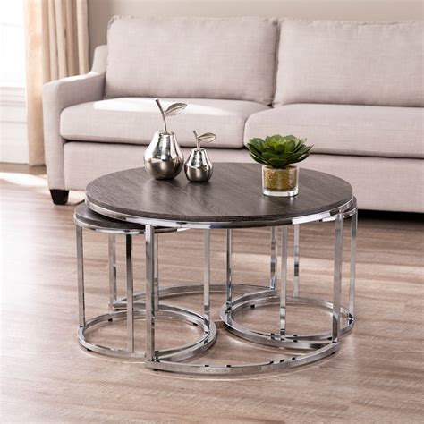 Lokyle Round Nesting Coffee Tables 3pc Set Glam Silver By Ember