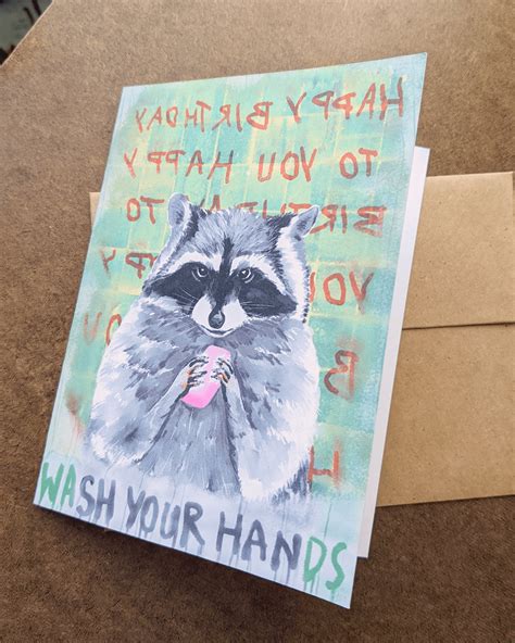 Raccoon Birthday Card Wash Your Hand Funny Birthday Card Etsy Uk