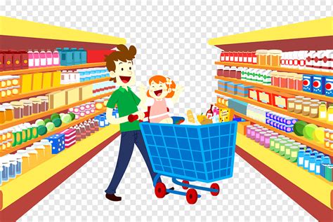 Man Pushing Cart In Convenience Store Illustration Grocery Store