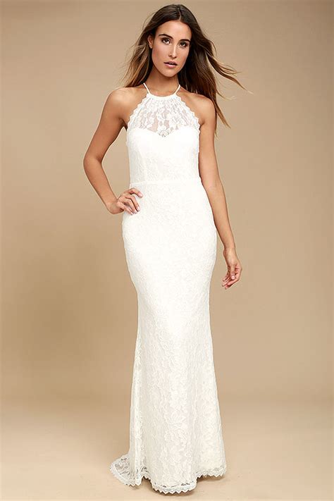 Lovely White Dress Maxi Dress Lace Dress Halter Dress